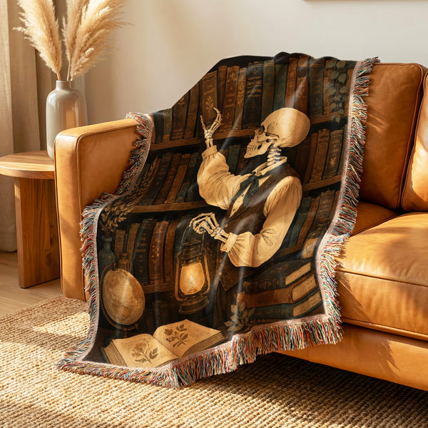 The Skeleton Librarian's Lantern Blanket