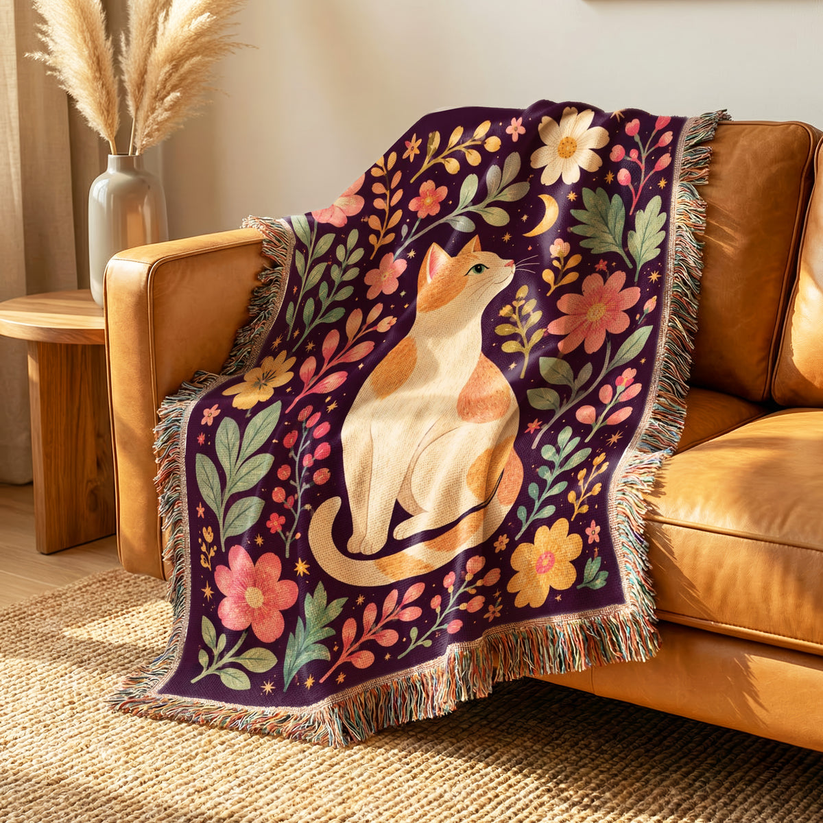 Moonlit Floral Cat Blanket