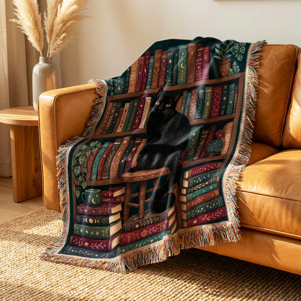 Black Cat Midnight Library Blanket