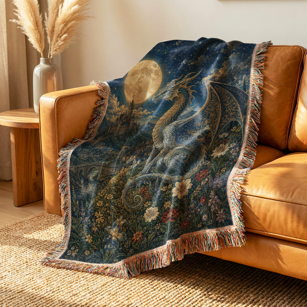 The Moonlit Silver Dragon Blanket