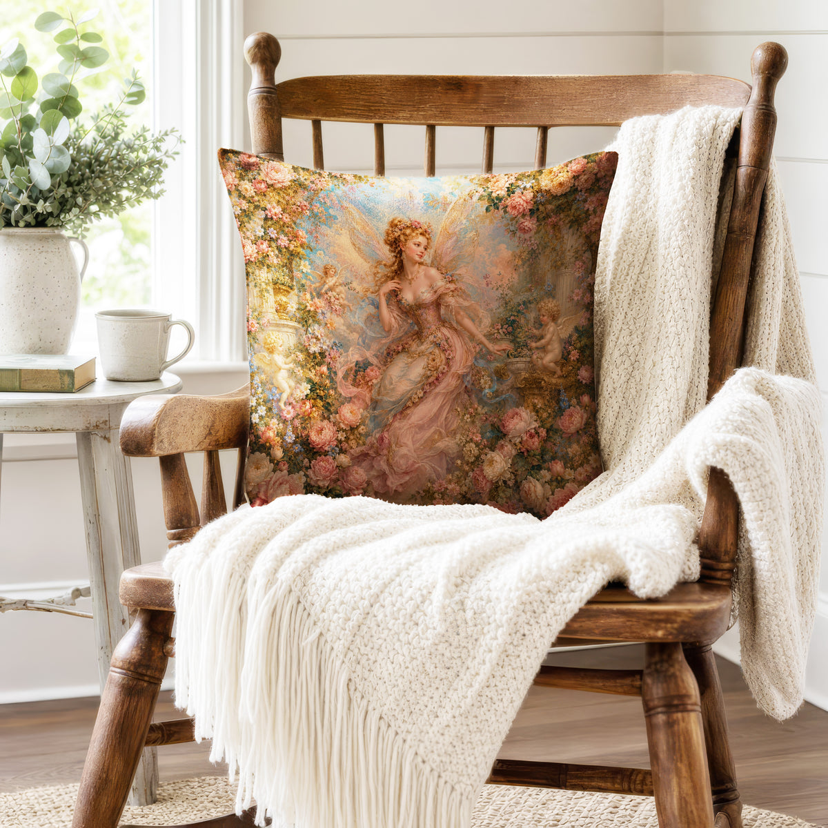The Rose Garden Fairy – Romantic Floral Pillow