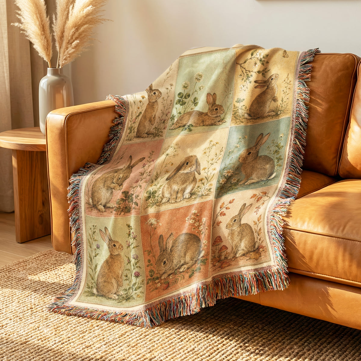 Vintage Woodland Rabbit Blanket