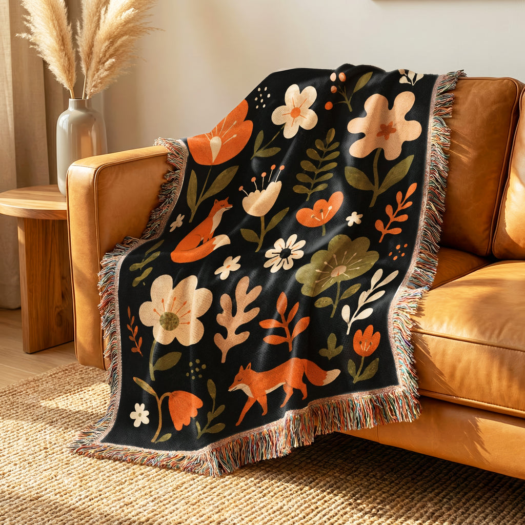 Foxes in the Autumn Garden Blanket