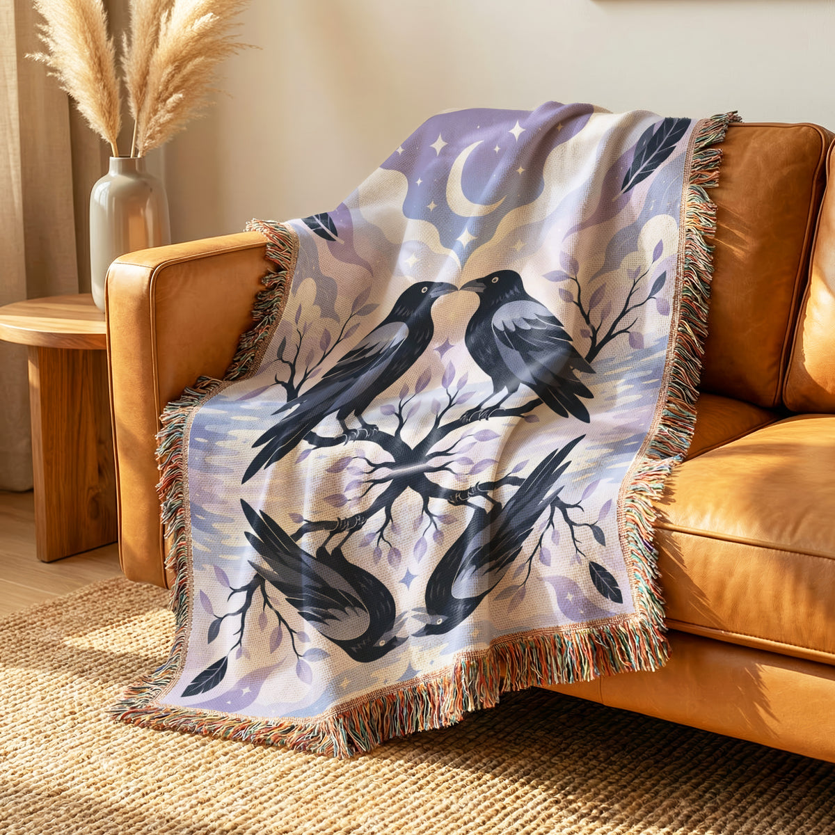 Moonlit Raven Reflection Blanket