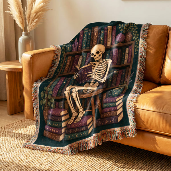 Skeleton Reader Midnight Library Blanket