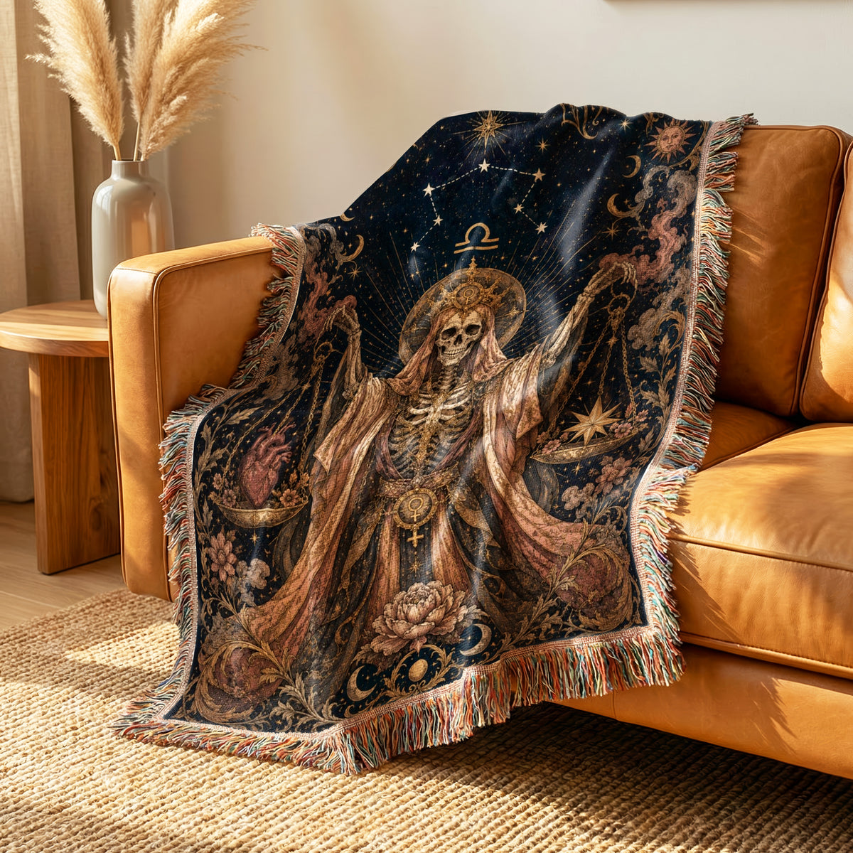 Libra Heart & Star Scales – Gothic Zodiac Blanket