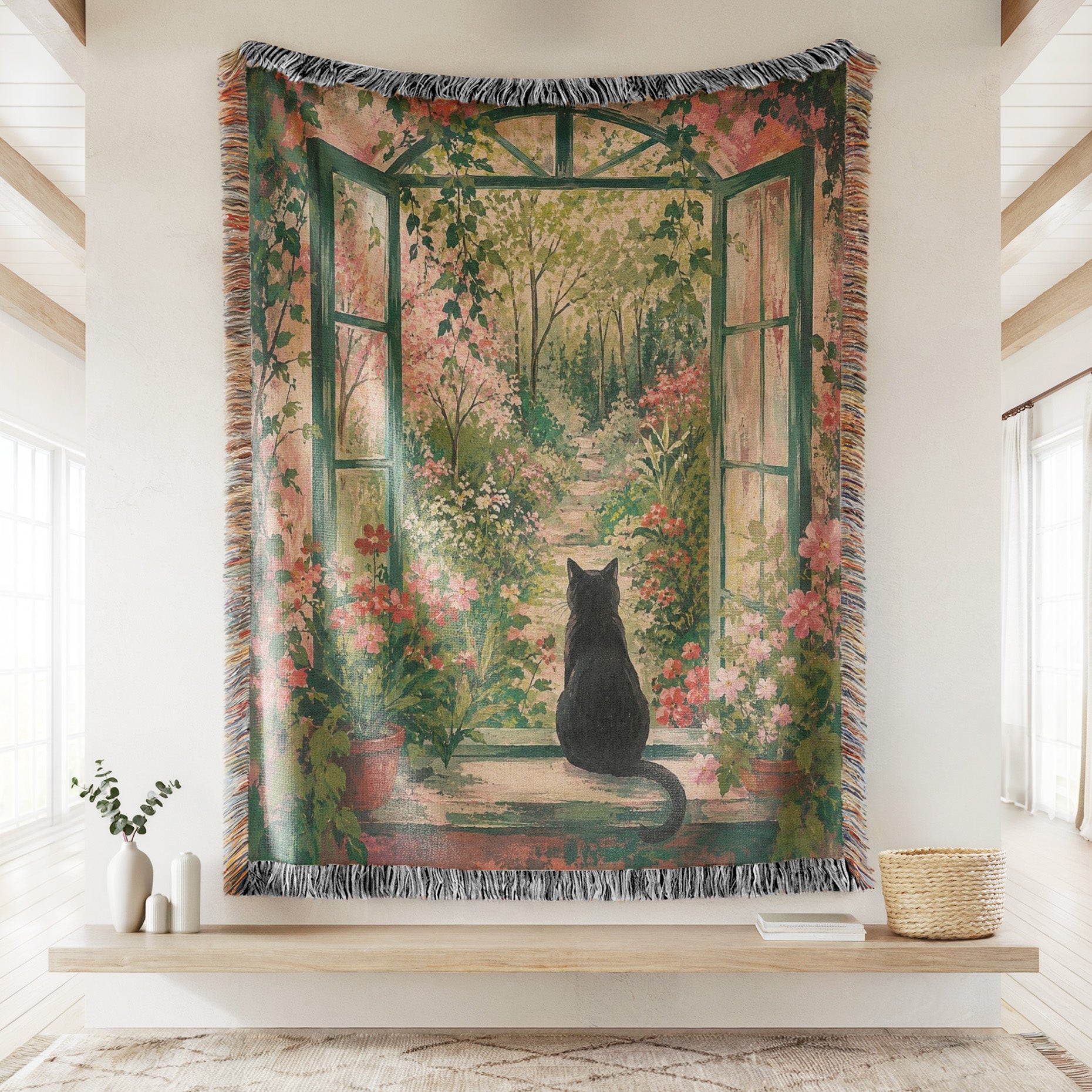 Secret Garden Window Black Cat Blanket Secondary image