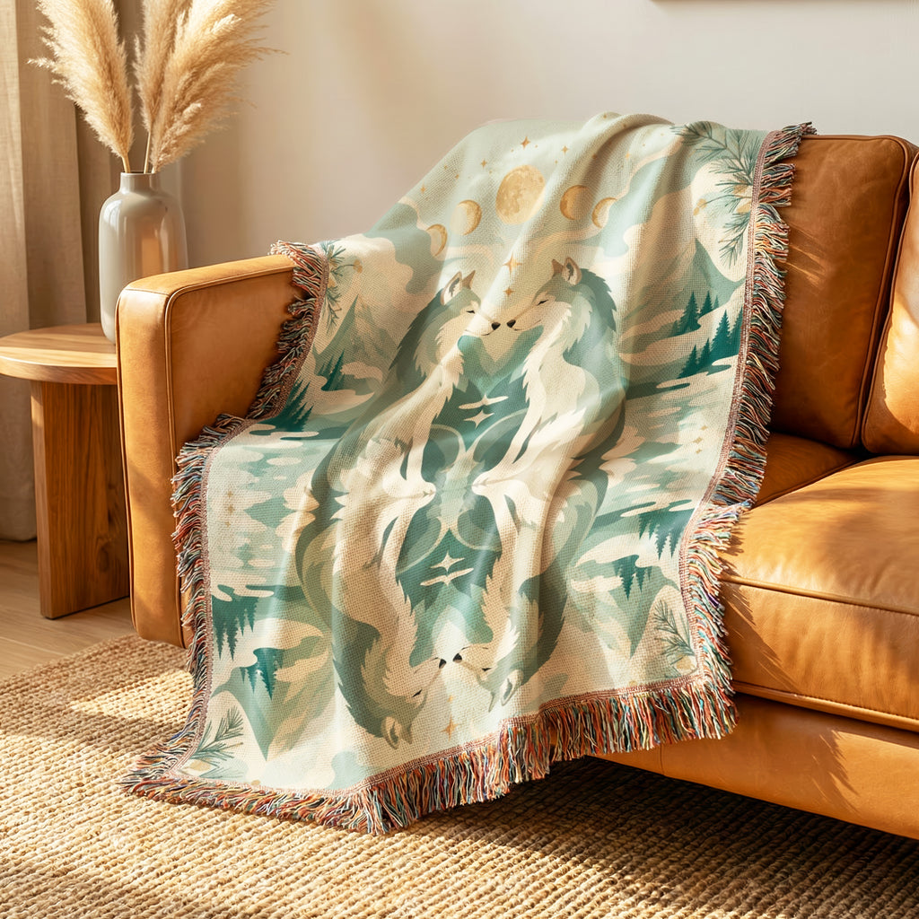 Moonlit Wolf Reflection Blanket