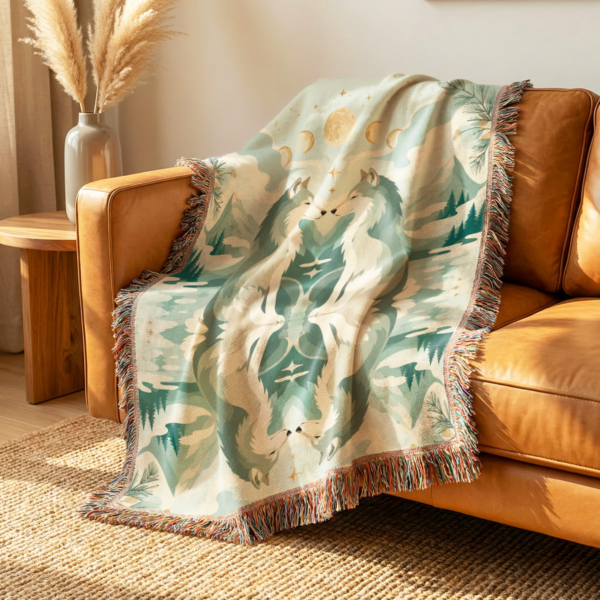 Moonlit Wolf Reflection Blanket