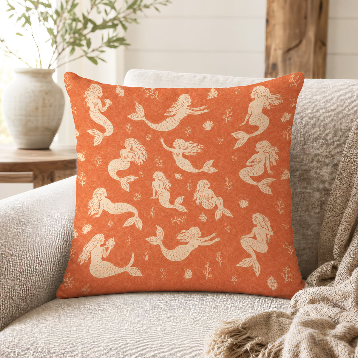 Mermaid Tide – Terracotta Mermaid Pillow