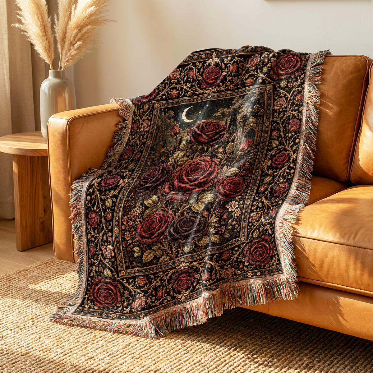 Midnight Crimson Rose Garden Blanket