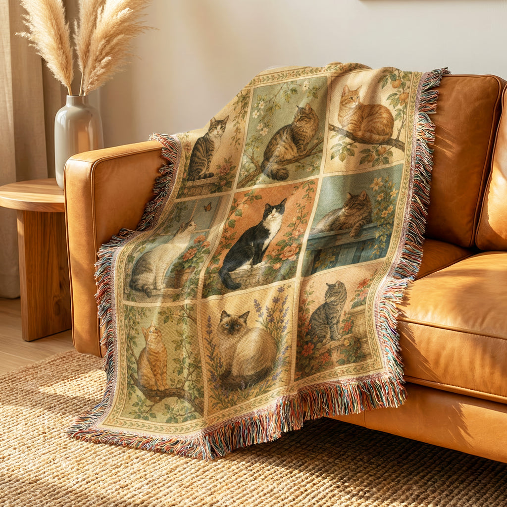 Vintage Garden Cats Blanket
