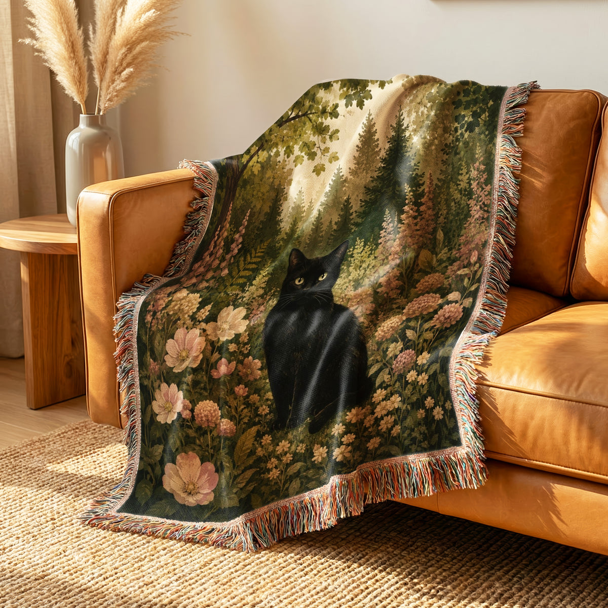 Enchanted Meadow Black Cat Blanket