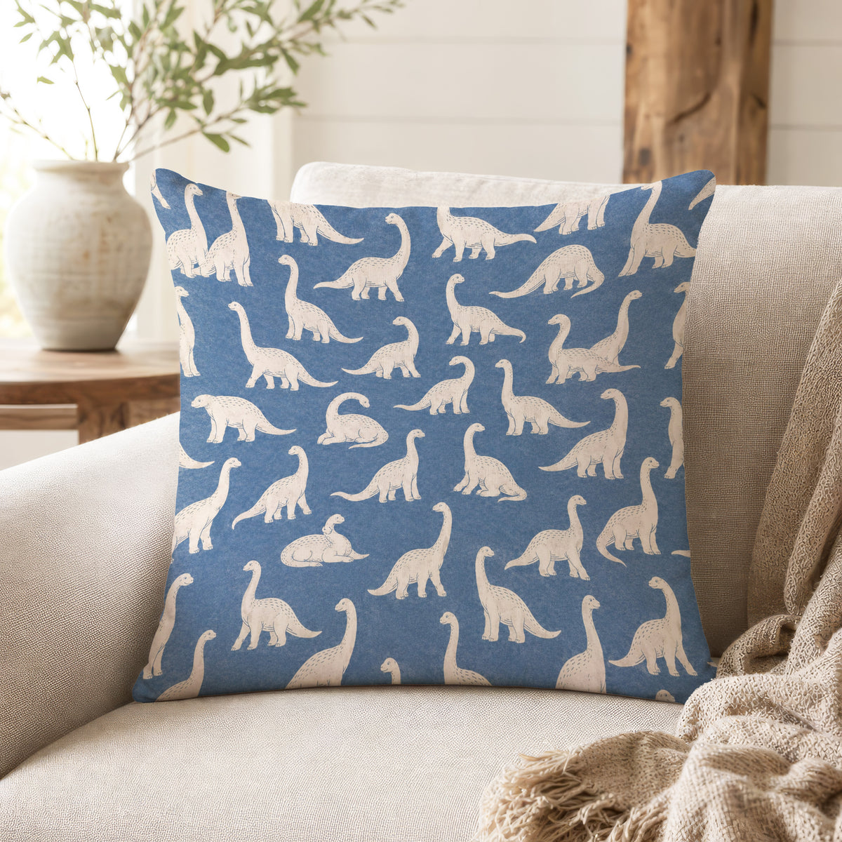 Long-Neck Dinosaurs – Blue Dinosaur Pillow