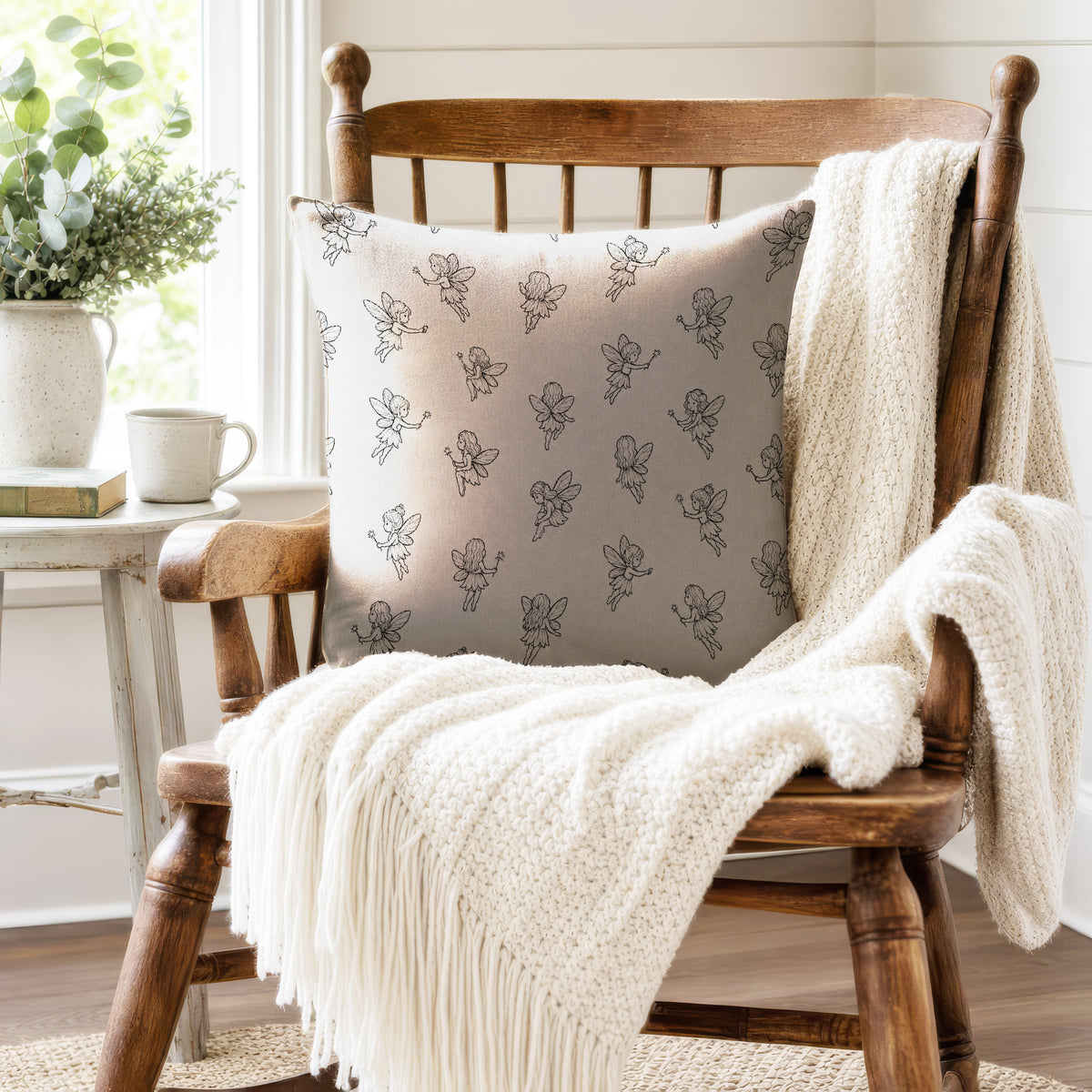 Little Wand Fairies – Grey Whimsical Pillow