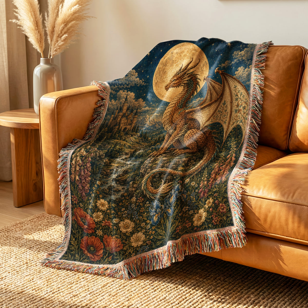 The Golden Moon Dragon Blanket