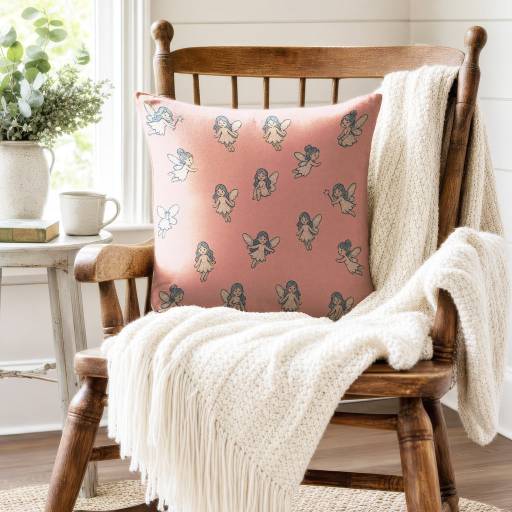 Little Blue Fairies – Blush Pink Pillow