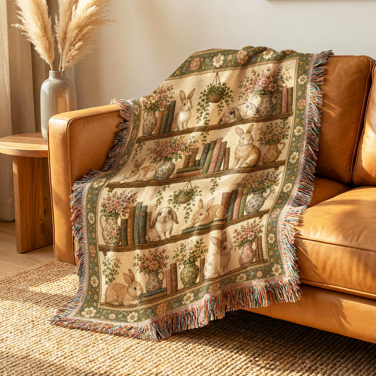 Rabbit Botanical Bookshelf Blanket