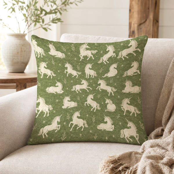 Starlight Unicorns – Sage Green Pillow
