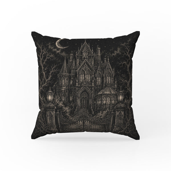 The House Beyond the Gates – Gothic Mansion Pillow