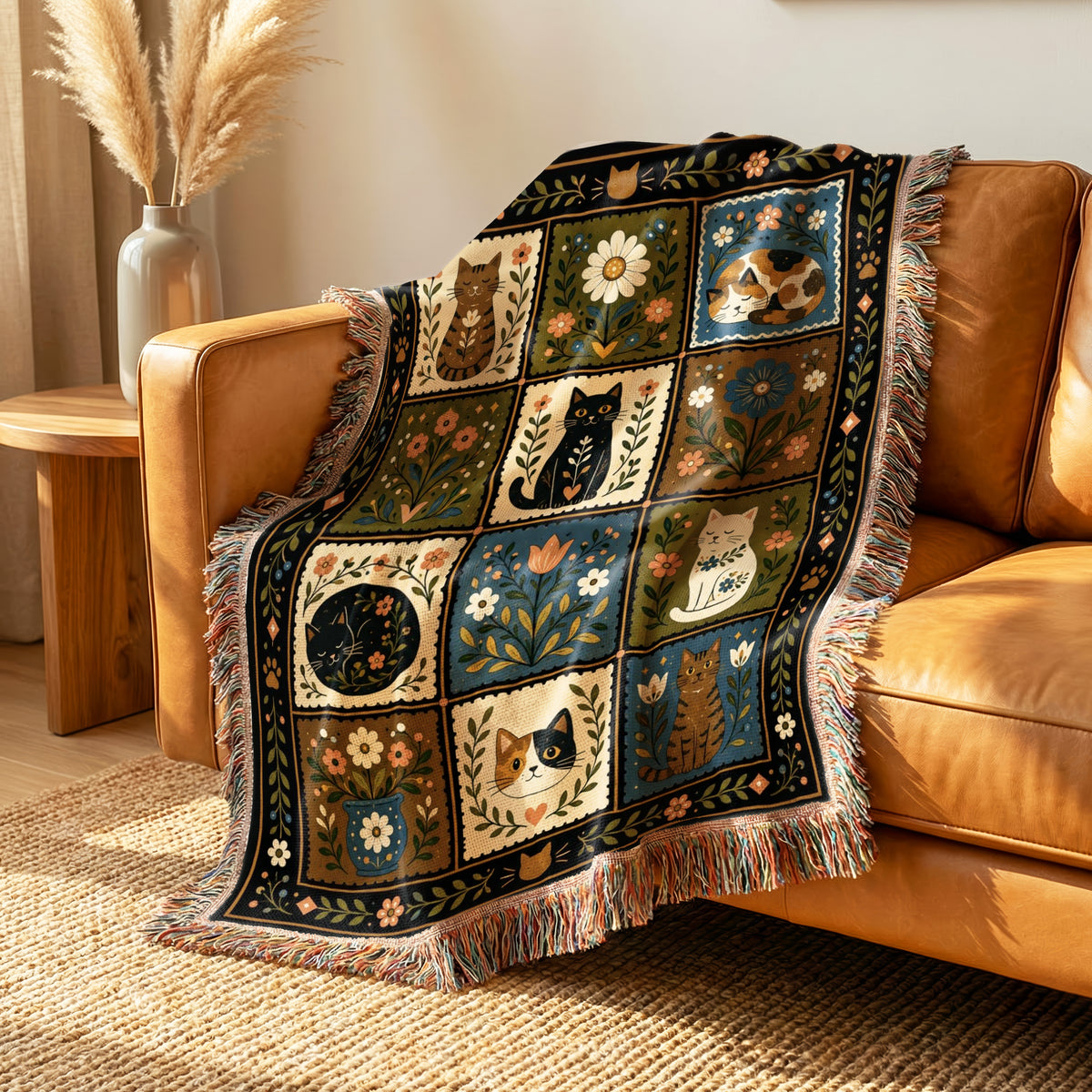 Cats in the Folk Garden Blanket