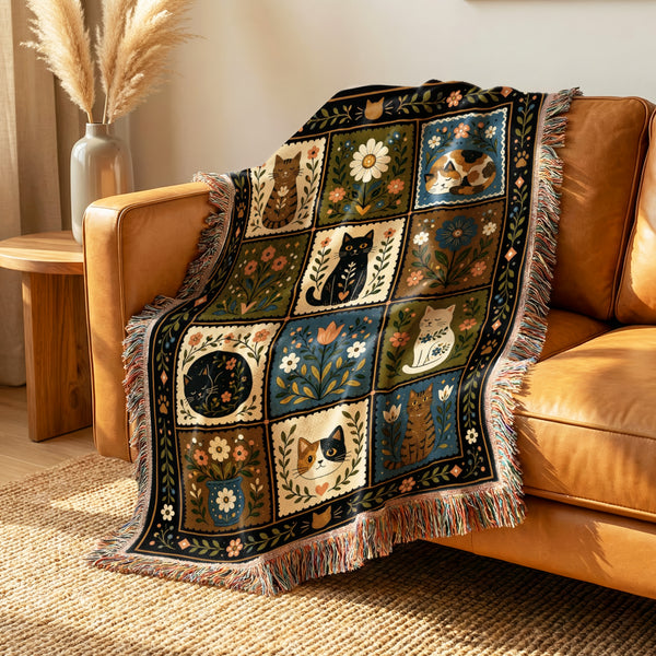 Cats in the Folk Garden Blanket