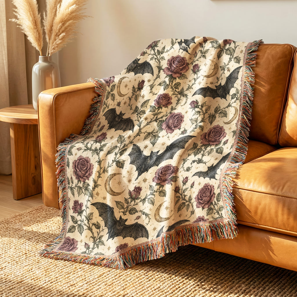 Bats & Moonlit Roses Blanket