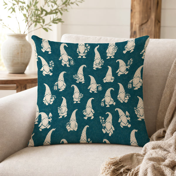 Garden Gnomes – Teal Woodland Pillow