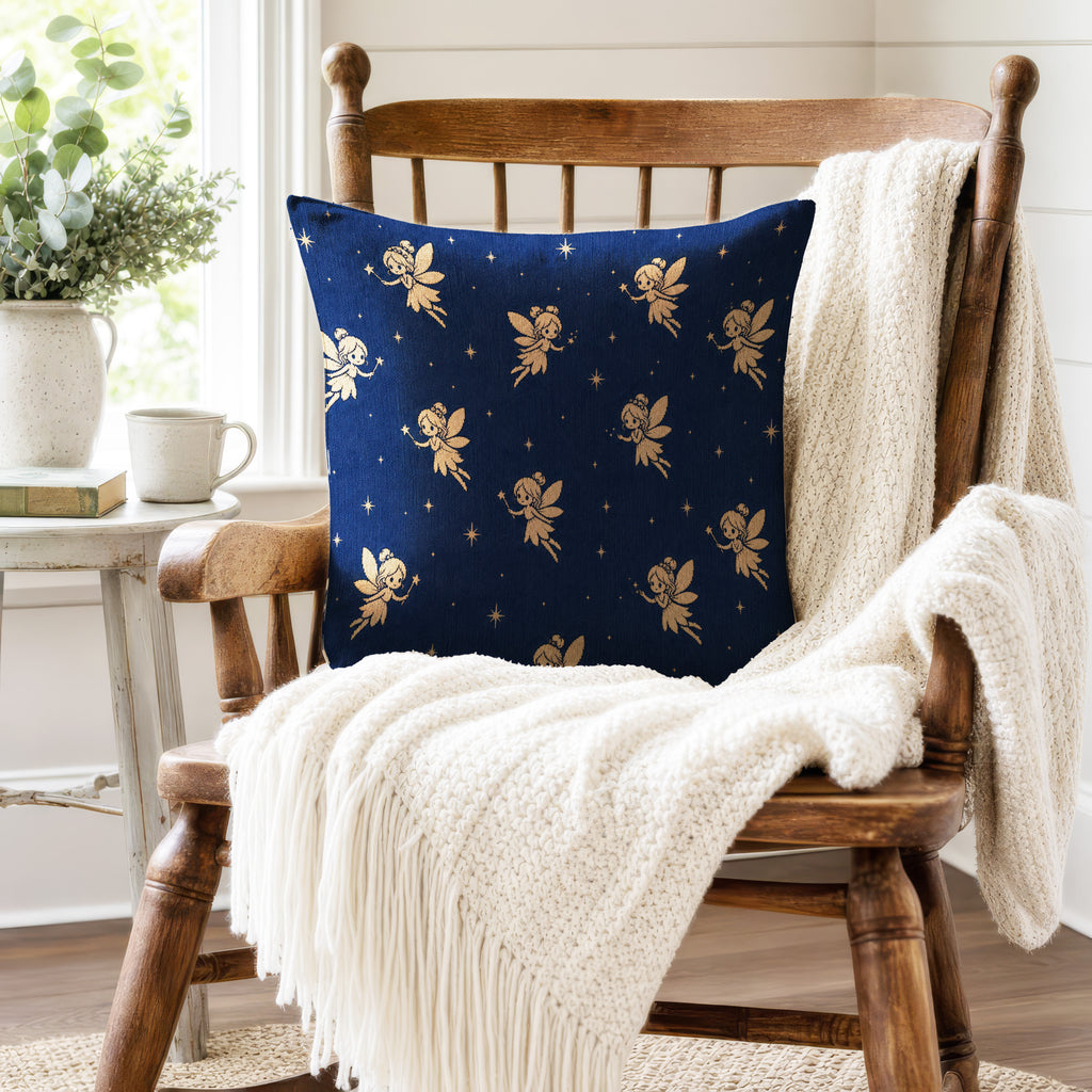 Starlight Fairies – Navy & Gold Pillow