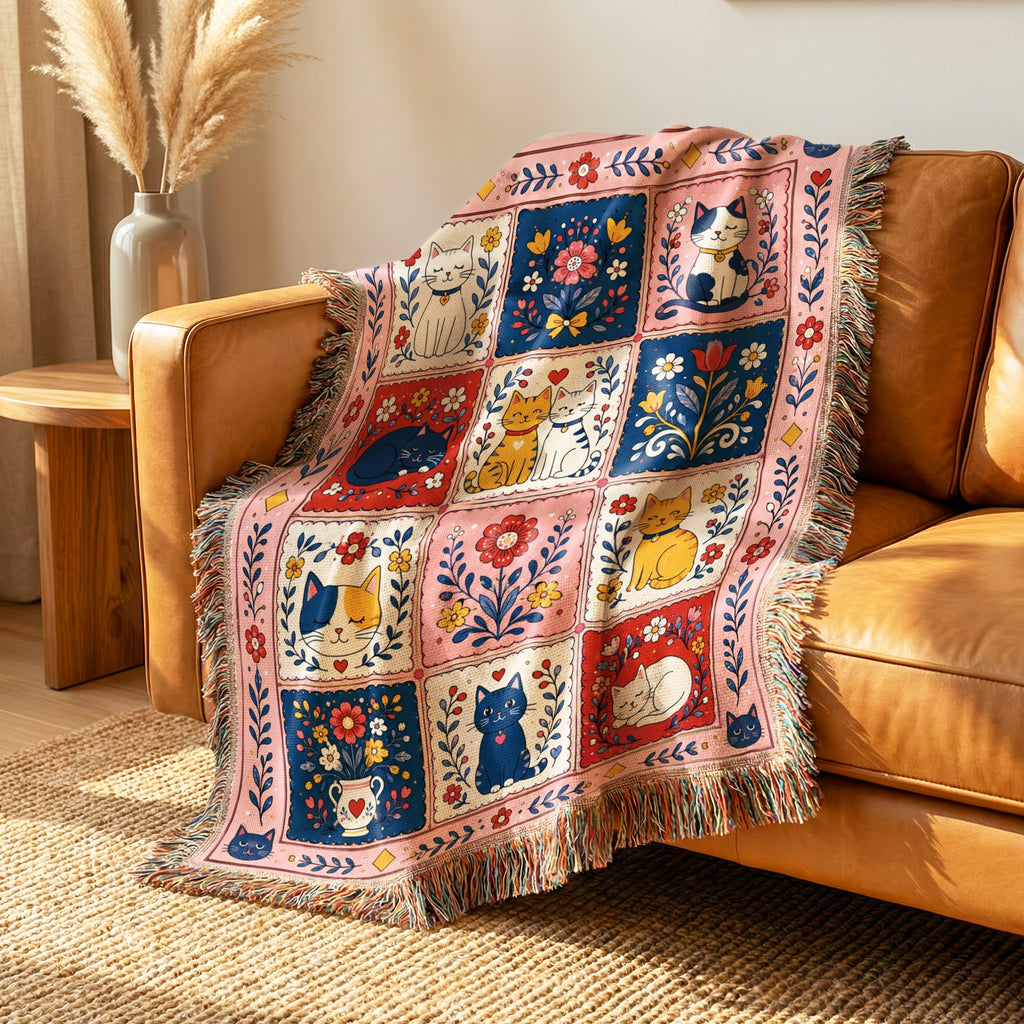 The Rose & Blue Cat Patchwork Blanket