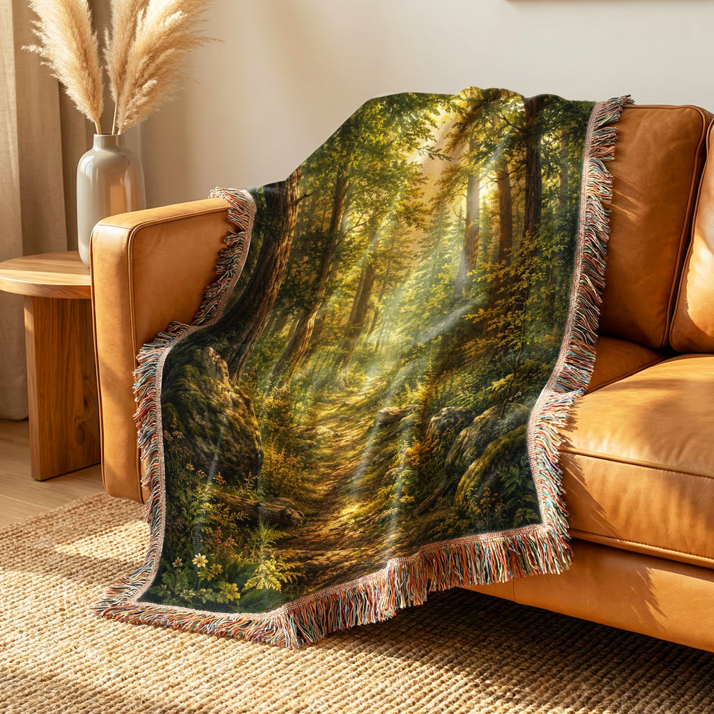 Sunlit Forest Path Blanket