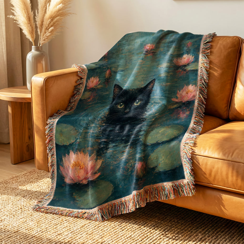 Water Lily Black Cat Blanket