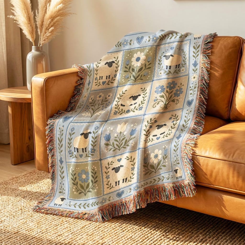 Blue Meadow Lambs Patchwork Blanket