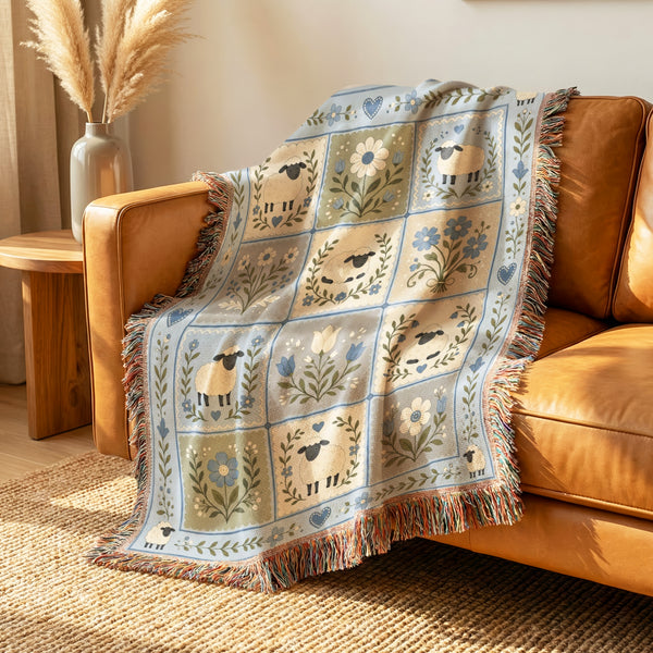 Blue Meadow Lambs Patchwork Blanket