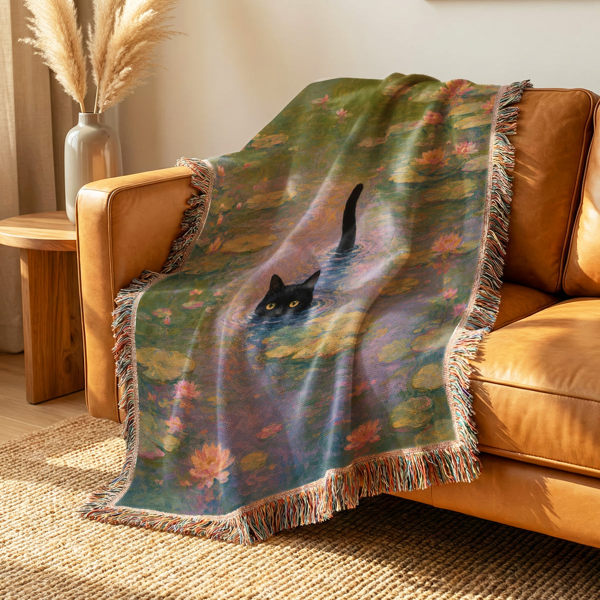 Lilypad Swimmer Black Cat Blanket