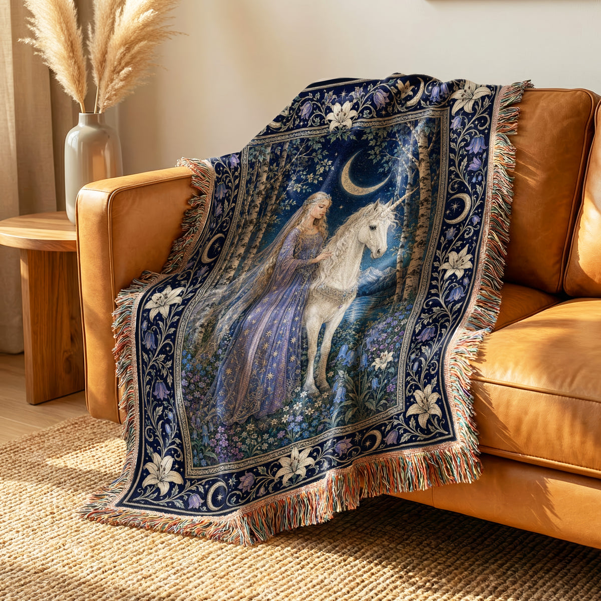 The Moonlit Unicorn Lady Blanket