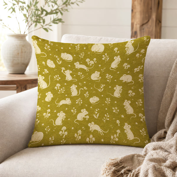 Meadow Mice – Mustard Woodland Pillow