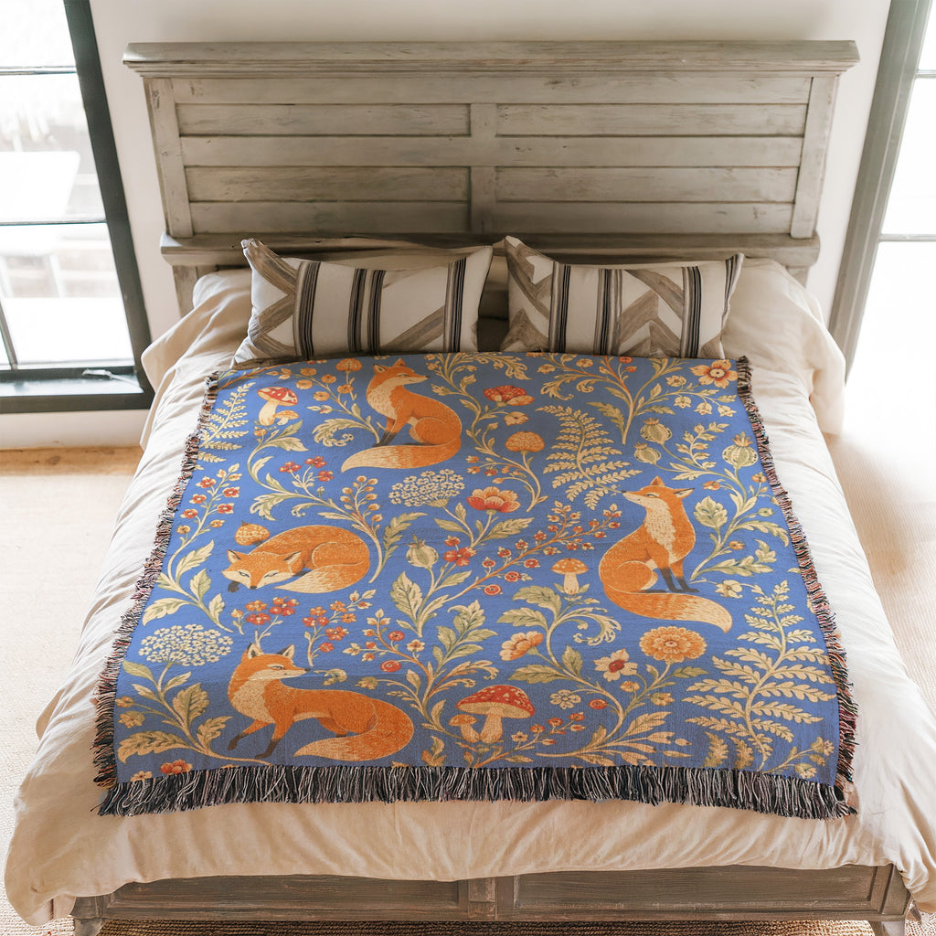 Blue Woodland Fox Blanket