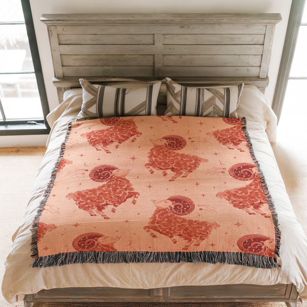Aries Celestial Ram Pattern Blanket