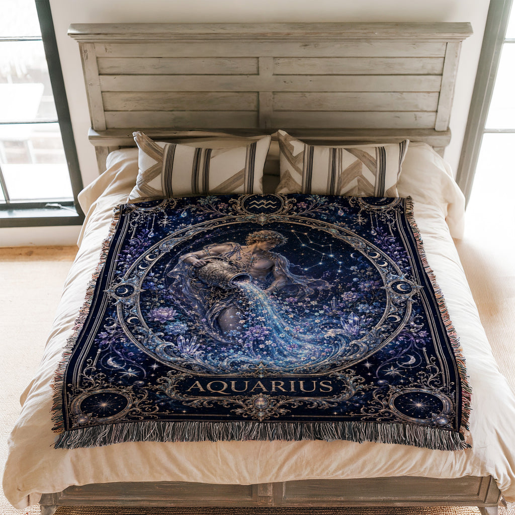 Aquarius Starlit Water Bearer Zodiac Blanket