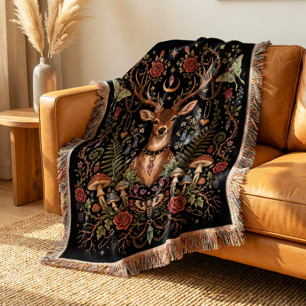 Moonlit Stag Mushroom Blanket