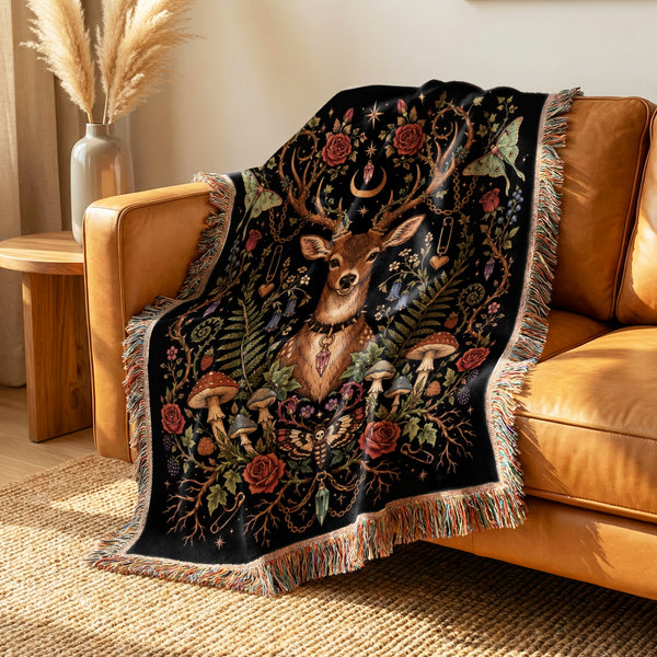 Moonlit Stag Mushroom Blanket