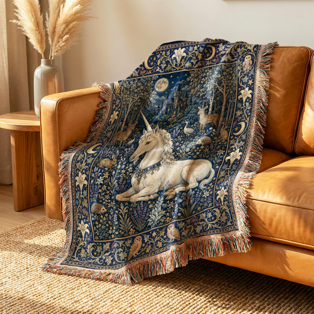 The Moonlit Unicorn Forest Blanket