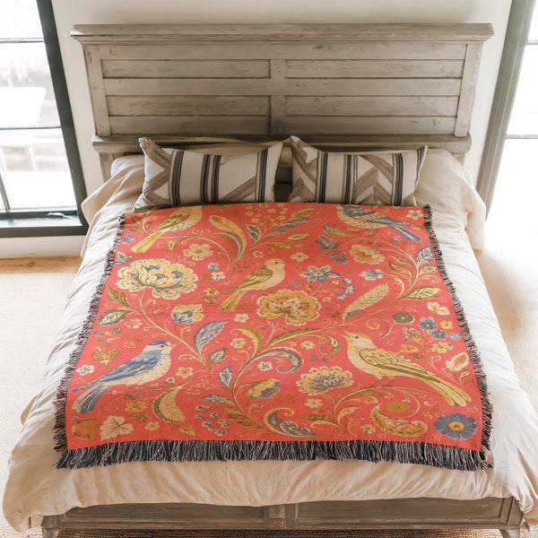 Coral Songbird Garden Blanket