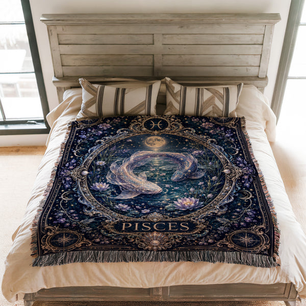 Pisces Moonlit Twin Fish Zodiac Blanket