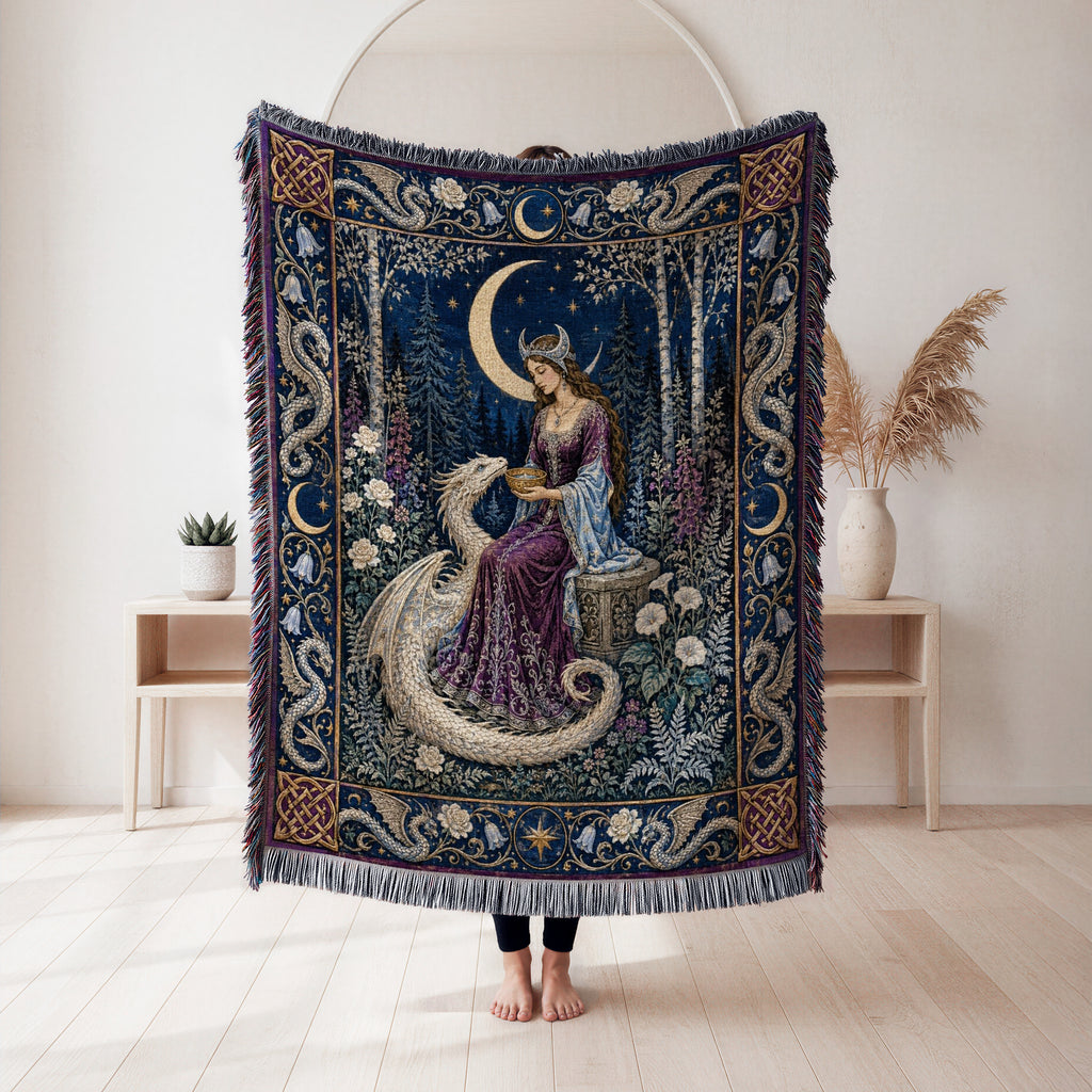 The Moonlit Dragon Maiden Blanket