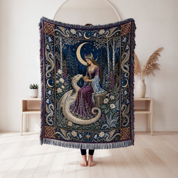 The Moonlit Dragon Maiden Blanket