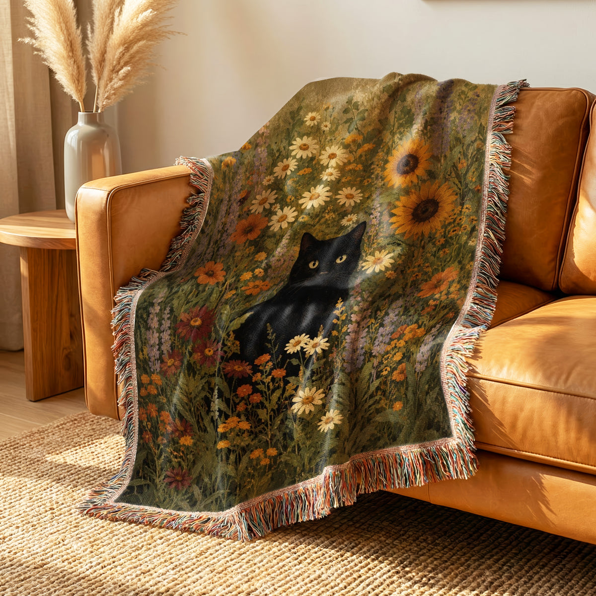 Sunflower Meadow Black Cat Blanket