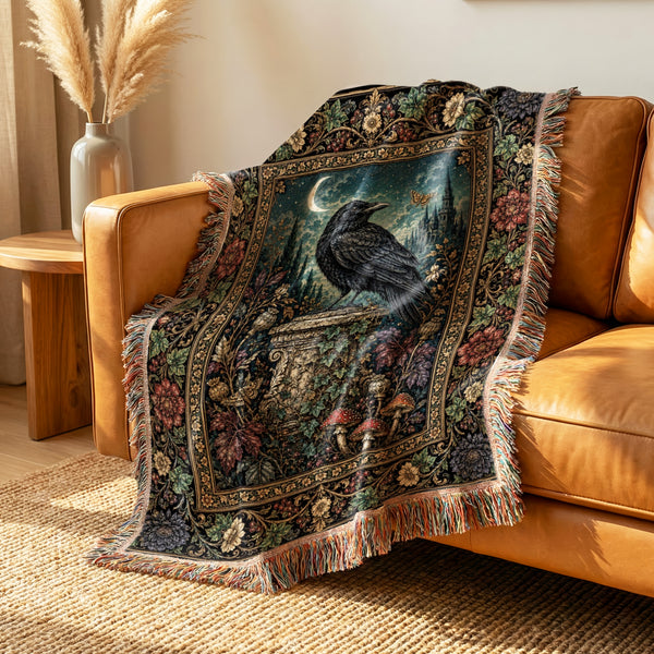 Moonlit Raven Garden Blanket