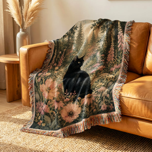 Wildflower Woodland Black Cat Blanket